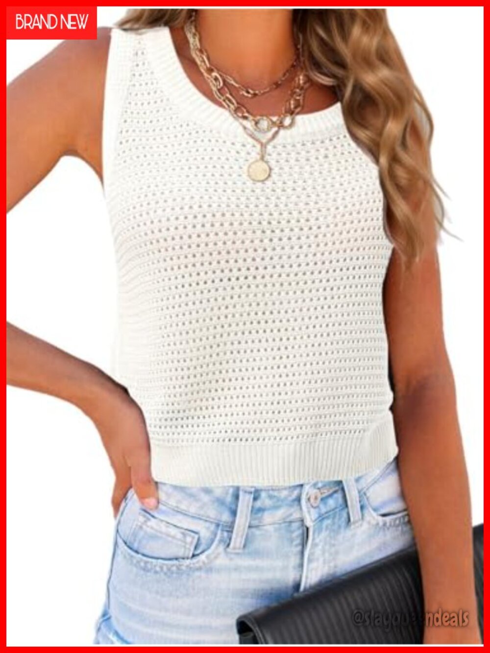 Womens Cropped Sweater Vest Sleeveless Knit Tank Top Crew Neck Layering